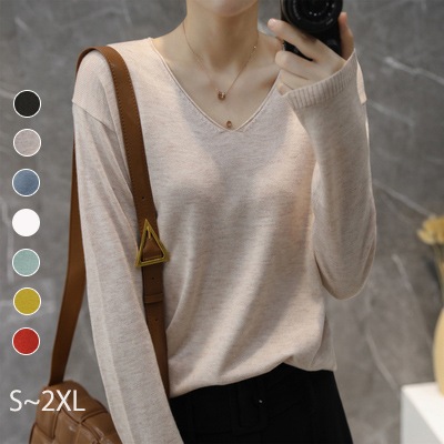 新しい韓国スタイルの秋と冬のVネックセーター暖かいニットセーター