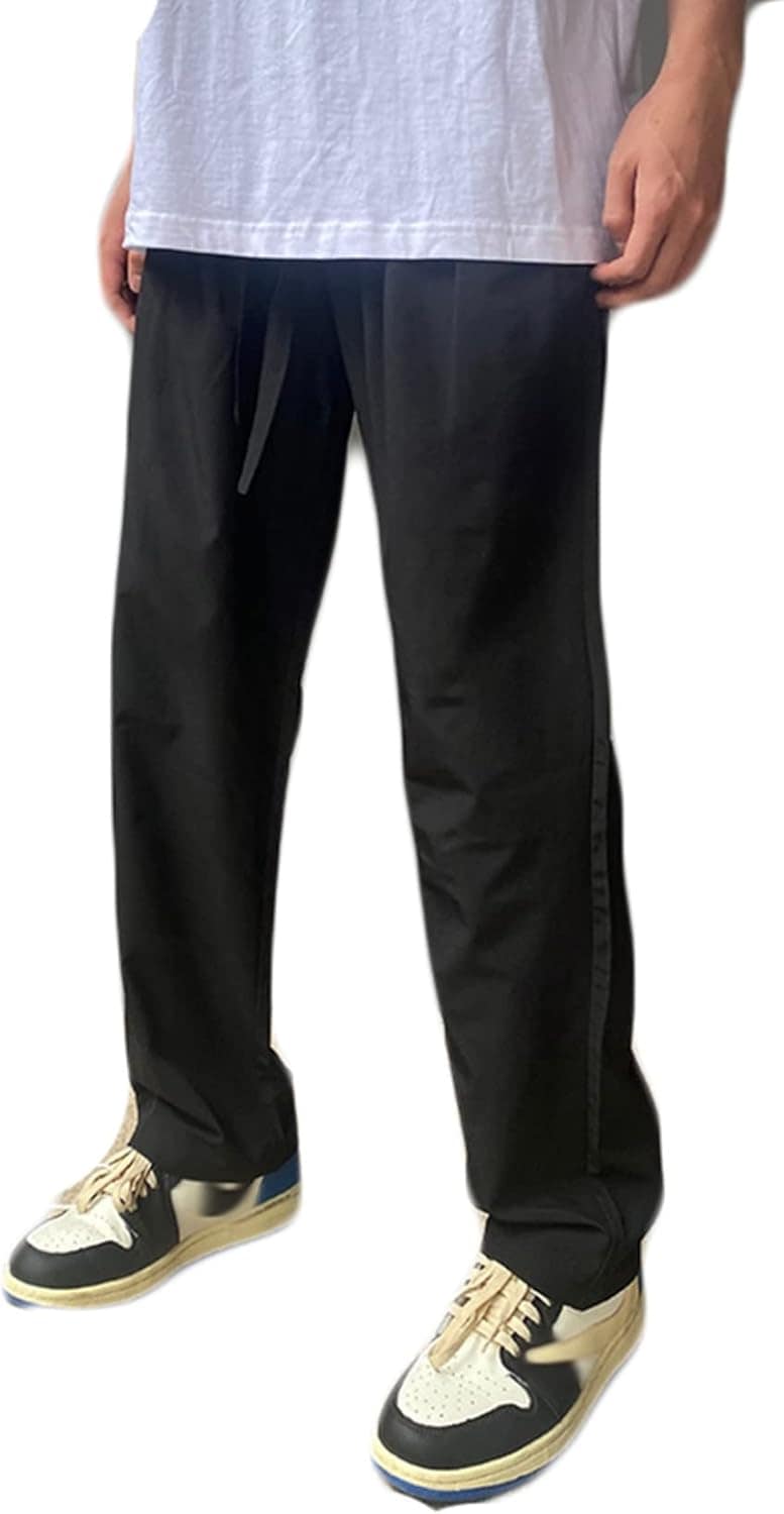 刺繍 イージーパンツ メンズ カジュアル ロングパンツ ブラック スラックス ウエストゴム調節 シンプル 無地 ストレート 長ズボン 男女兼用 ユニセックス おしゃれ オールシーズン 軽量