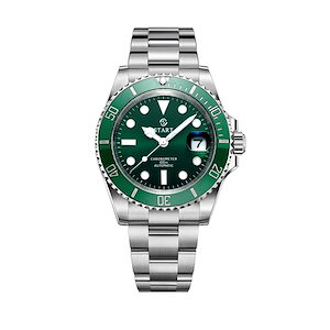 メンズダイビングウォッチスイスのムーブメント公式本物のメタルメンズウォッチ発光防水自動機械式時計日付機能グリーン時計