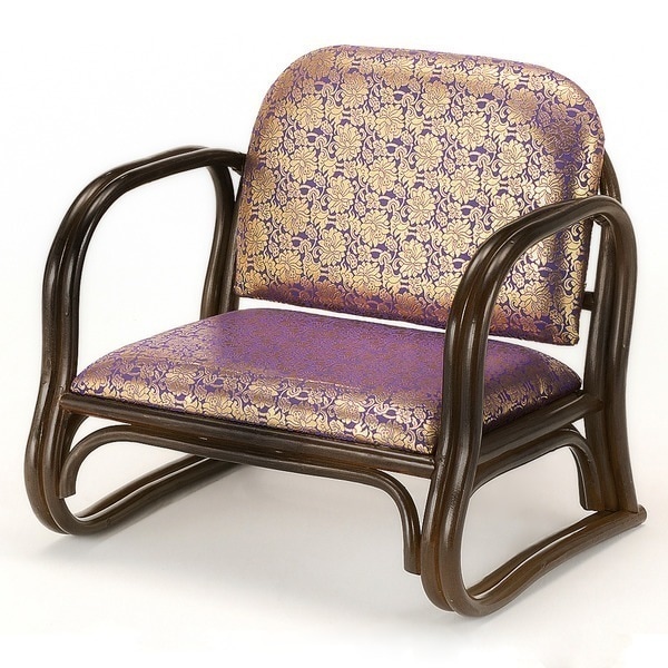 ラタンチェア 金襴座椅子 ロータイプ 座面高23cm 正座椅子 背もたれ付き イス チェア 座いす アジアン