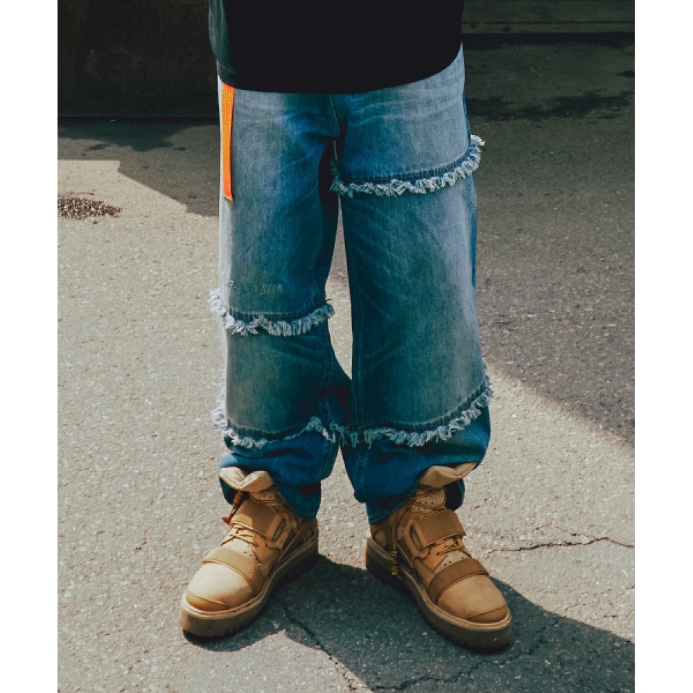 ロマンティッククラウンリペアワイドジーンズ_ブルー