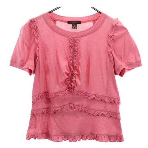 イタリア製 半袖 フリル カットソー M ピンク系 レディース