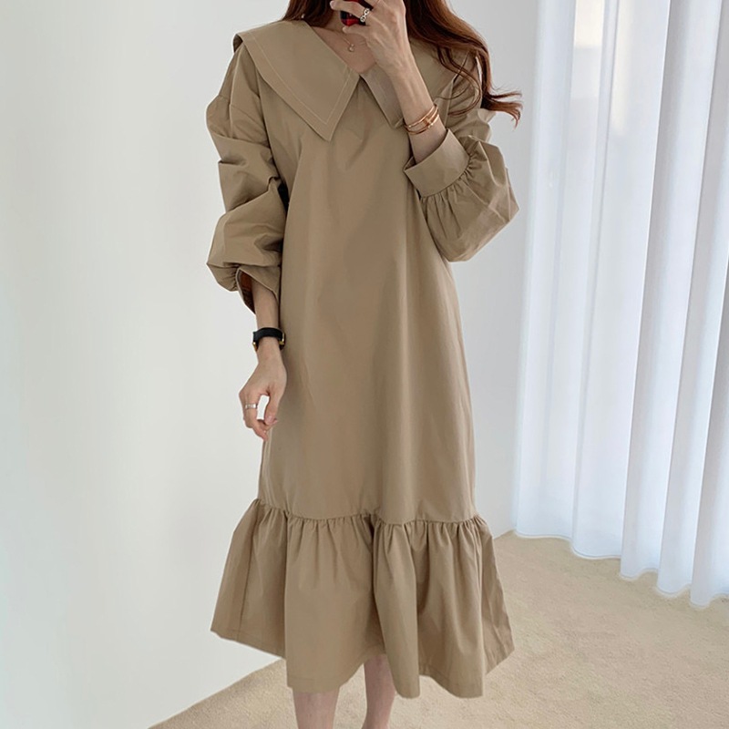 ワンピース 膝下 ミモレ ミモレ丈 袖あり 長袖 Vネック 襟付き Aライン かわいい 大人可愛い きれいめ シンプル カジュアル 大人 おしゃれ お洒落 大人女子 こなれ感 ラフ キュート 無地その他 ワンピース・ドレス