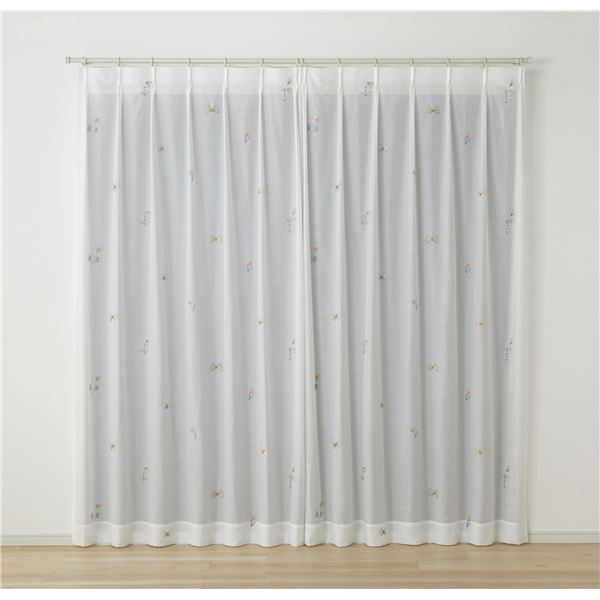 デザインライフ レースカーテン ミチクサボイル 約幅100x丈176cm イエロー V1362 1枚入