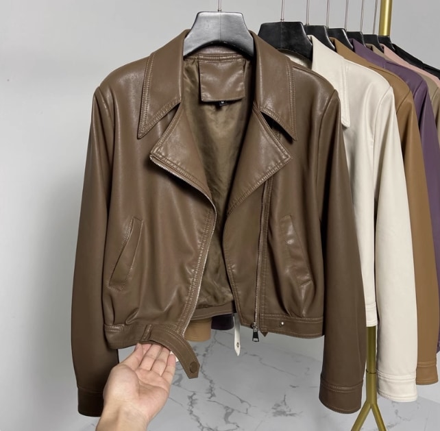 レディース ジャケット アウター レザージャケット ショート ワイド シンプル カジュアル 上品 おしゃれ かっこいい レトロ アジアン こなれ感 ラフ メンズライク マニッシュ ボーイッシュ