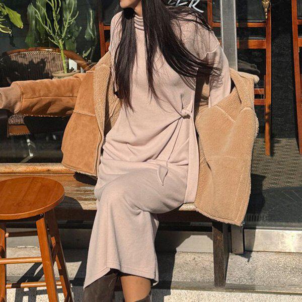 (OP)結び目裏起毛ワンピース 冬起毛ワンピース