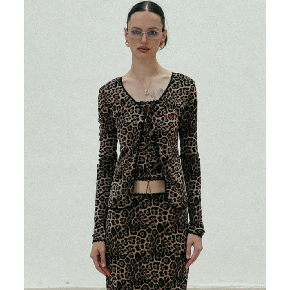 BADBLOOD Leopard Tie Cardigan Brown w-cdg24-020