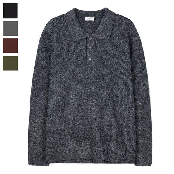メンズ 中間シーズン ハーフボタン カラーネック 長袖 ニットTシャツ GN-KN-Q017-チャコール 7,577円