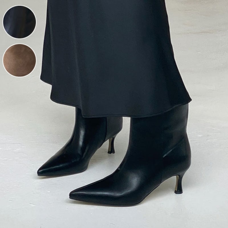 2color ユニークなバックスリットディテール シンプル, ベーシックな雰囲気の ポインテッドトゥ 6cmヒール ショートブーツ