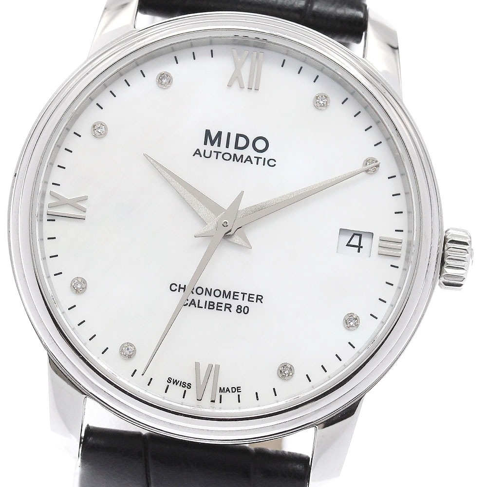 ミドー MIDO M027.207.36.106 バロンチェッリ デイト 8Pダイヤ 自動巻き レディース 美品 保証書付き_953502【中古】