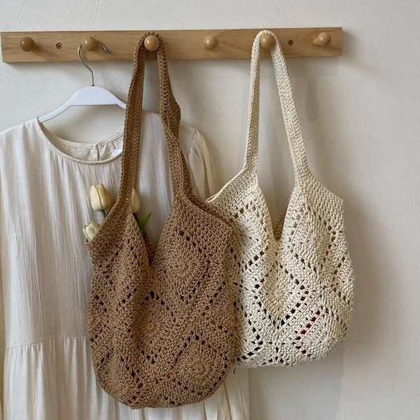 【20点セット】メガ割ショルダーバッグ マイエコバッグ探し 文学 編み物 バッグ レジャー 大容量 コットン ライン 編み物 バッグ シーサイド ホリデー ショルダー ビーチ バッグ