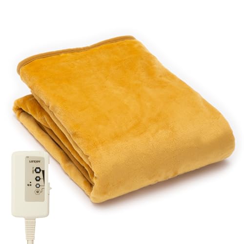 ライフジョイ 電気ひざ掛け 日本製 イエロー 140cm×80cm 電気毛布 洗える 両面フランネル ブランケット ふわふわ あったか JPN141YFZ