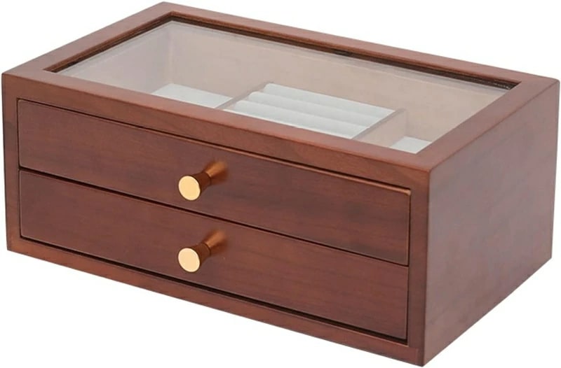 ジュエリーケース ジュエリーボックス 大容量 木製 引き出し 2段 ピアス ネックレス 指輪置き リング 宝石箱 小物入れ アクセサリー収納 防塵 プレゼント おしゃれ