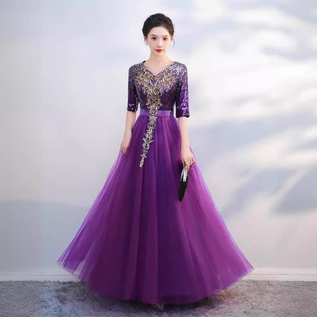 コーラスパフォーマンス服女性成人ホスト指揮者ステージパフォーマンス服2024イブニングドレス宴会ロングスカート