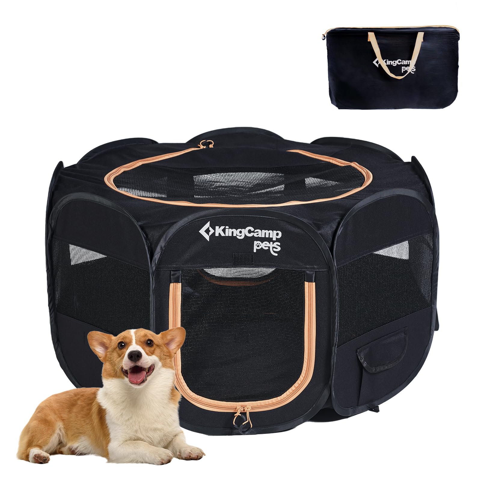 KingCamp ペットサークル ドッグハウス 小型犬 八角形 折りたたみ メッシュサークル 猫 犬 兼用 プレイサークル ペットケージ 軽量 持ち運び 室内 アウトドア キャンプ お出かけ用品 幅広