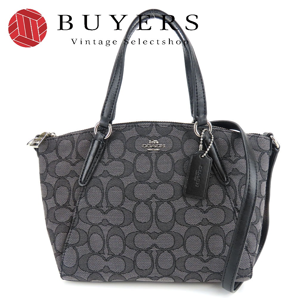 中古 ハンドバッグ F27580 シグネチャー キャンバス レザー グレー ブラック シルバー金具 ミニ 2WAY ショルダー レディース 女性