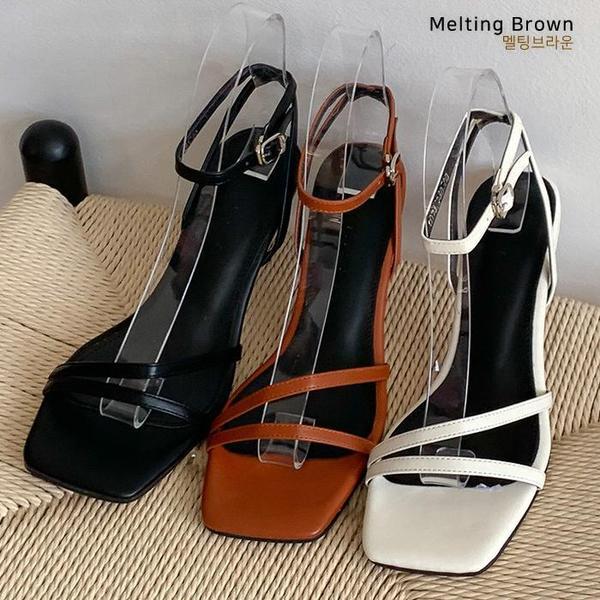 女性用夏スクエアトゥストラップヒール KR74