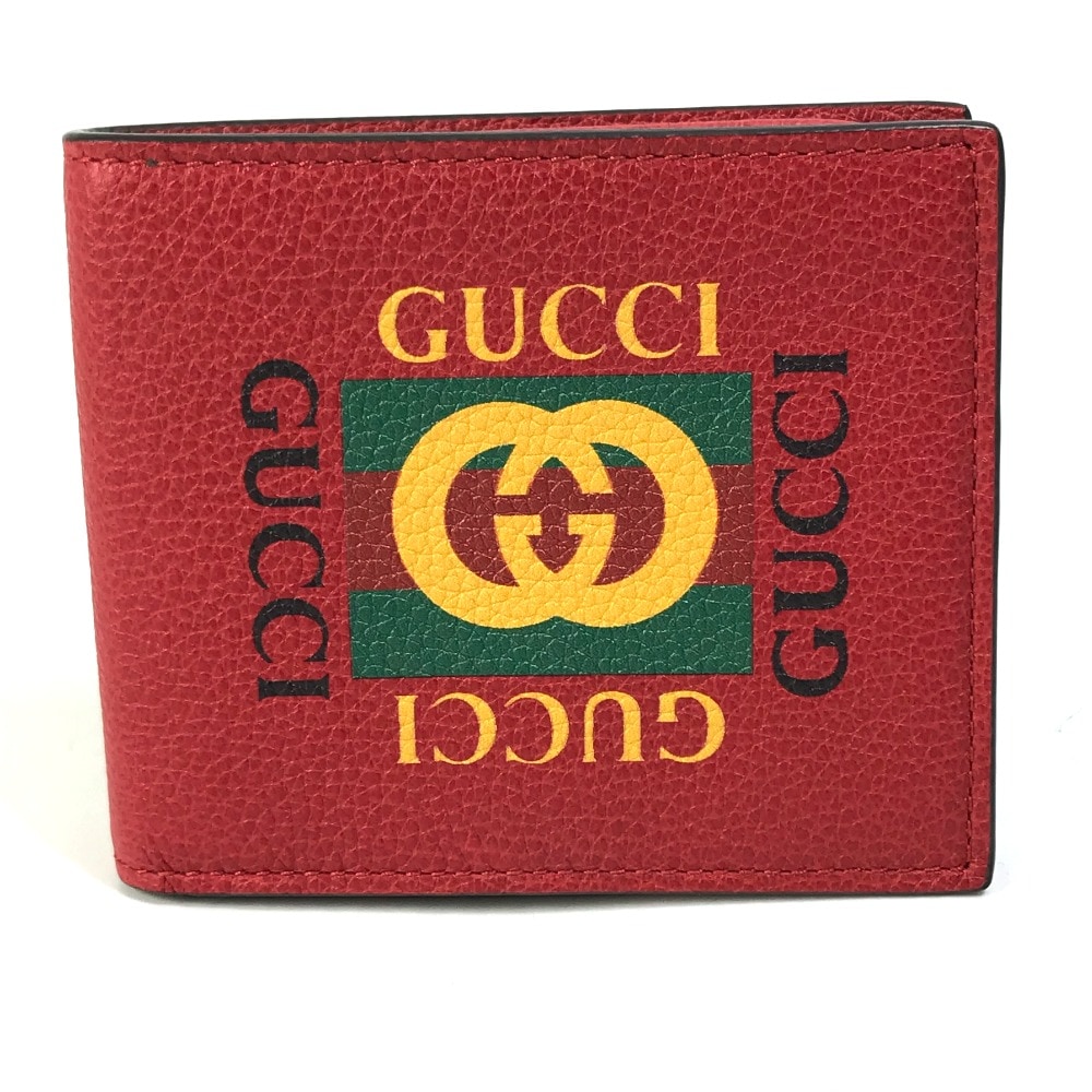 2つ折り財布 496309 ヴィンテージ ロゴ GUCCI プリント 札入れ カードケース レザー レッド