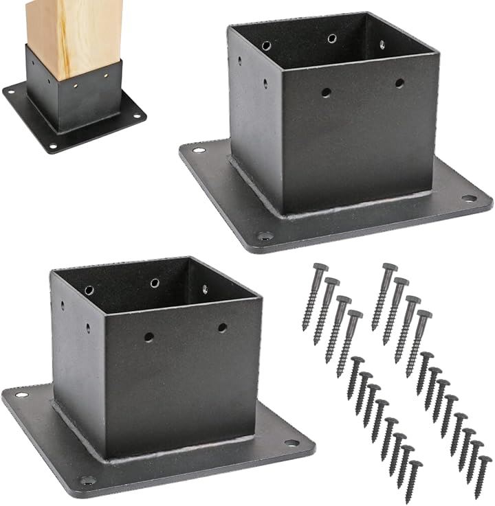 支柱固定金具 90ミリ角柱 フェンス ラティス バーコラ 柱脚金物 90角(ブラック(2個セット))