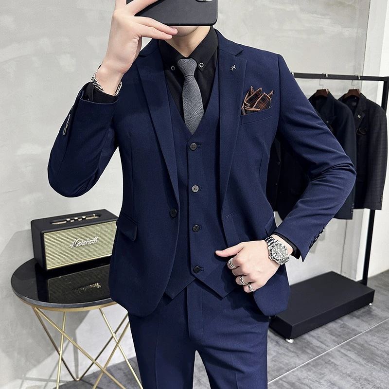 スーツ 秋 新作 1つ穴ボタン スリム ピュアカラー 花婿 タキシード 三点セット