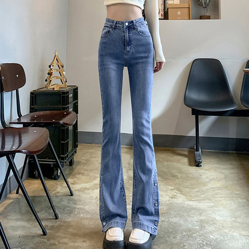 デニムパンツ レディース センタースリット 中厚手 ロング丈 ストレート フレアシルエット ジーンズ スキニーパンツ ストレッチ スリムフィット カットオフ ハイウエスト ロングパンツ 美脚 パンツ