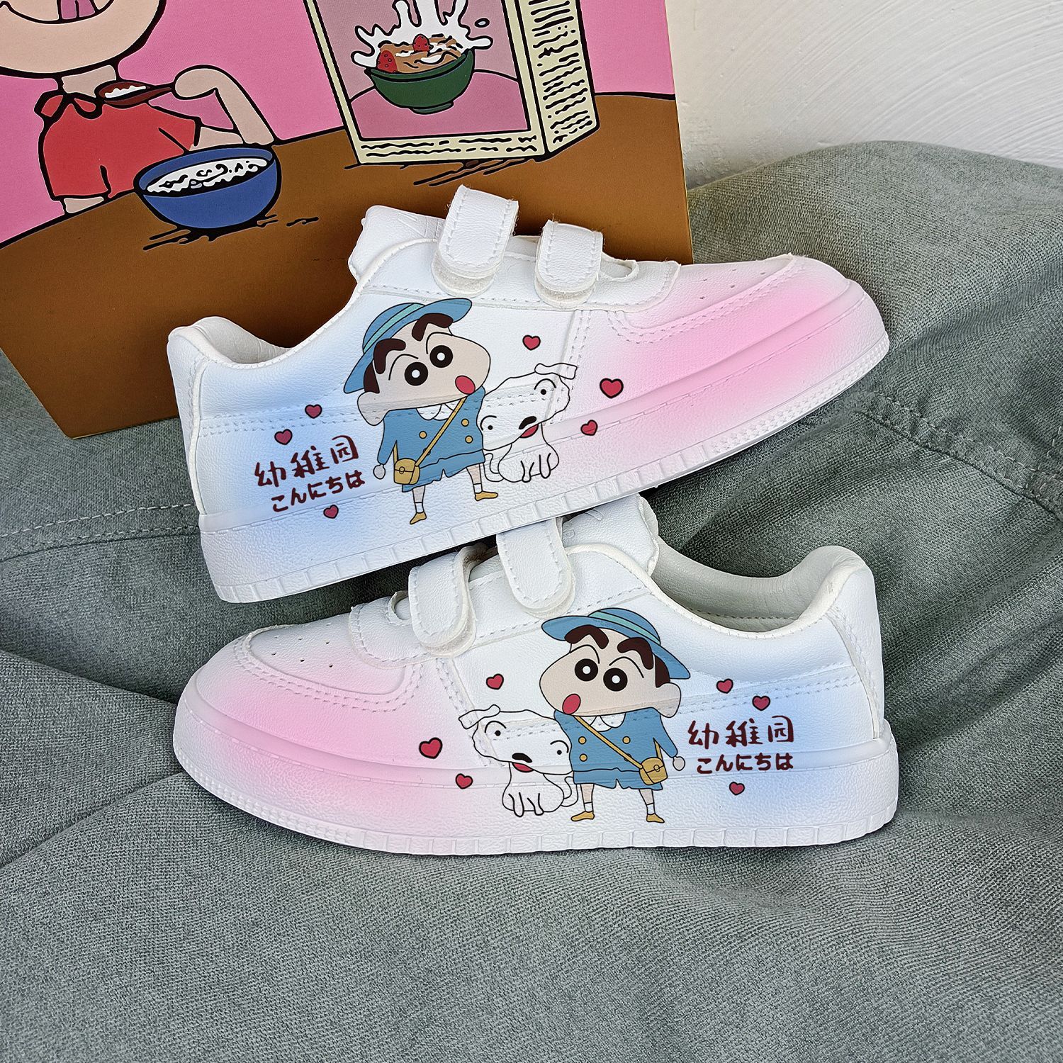 [限時優惠/最新デザイン]子供の平底板靴滑り止めレジャー通気性男女童靴キャンパス靴クレヨンしんちゃんカスタムモデル