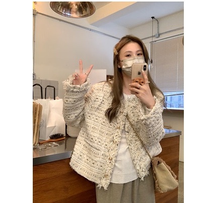 金権政治の娘高級雰囲気ショートコートレディース春秋ツイード気質小香ショルダーパッドトップ新品