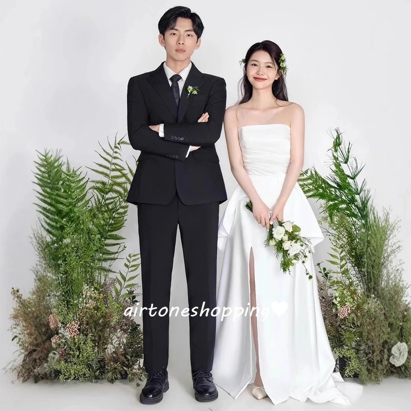 二次会ドレス ウェディングドレス ビスチェドレス 白 黒 スリット オシャレ 結婚式ドレス ロングドレス 二次会 サテン ウェディング ドレス ホワイト ブラック 可愛い Aライン ノースリーブ 海外