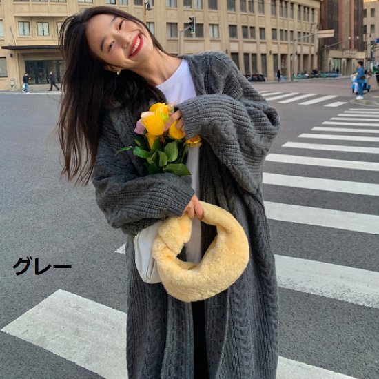 ニットカーディガン レディース カーディガン ロングカーディガン 羽織 アウター 厚手 ルーズシルエット カジュアル お出掛け 秋冬 暖かい ツイスト編み 長袖 ロング丈 カーディガン