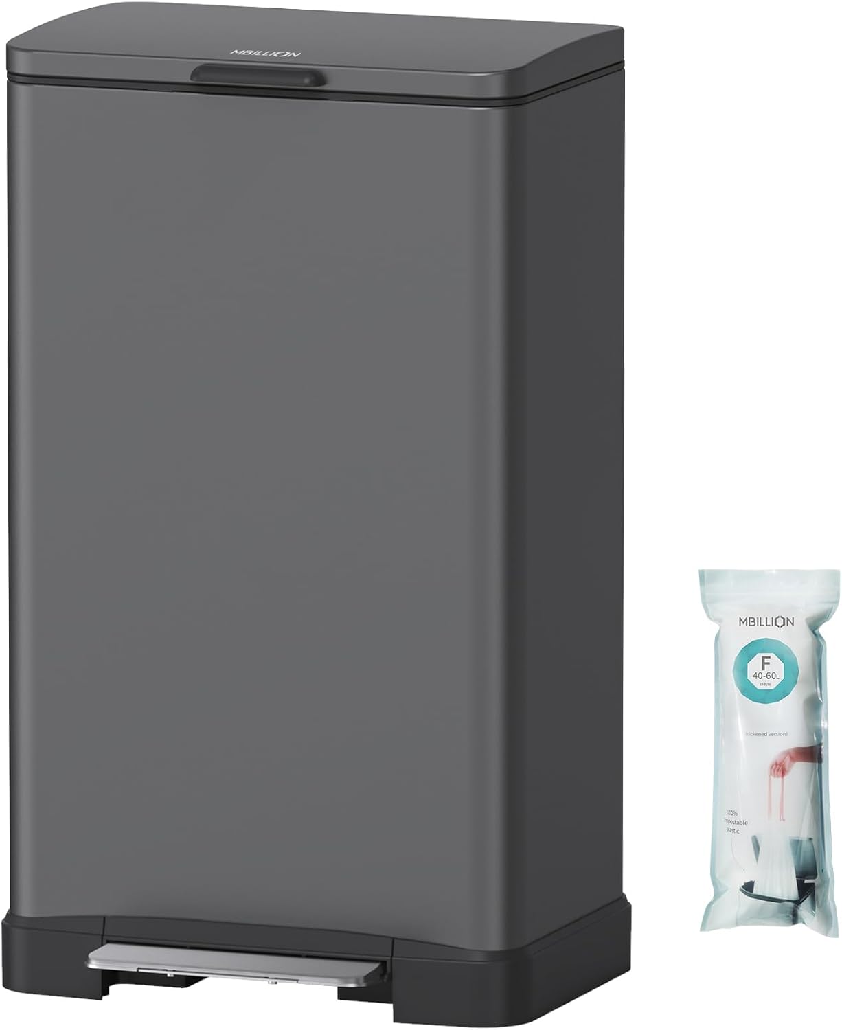 ゴミ箱 ステンレス ふた付き ペダル式 スリム 50リットル 消臭 密閉 音無し 生ゴミインナーバケット付き キッチン リビング オフィス 室内 グレイ