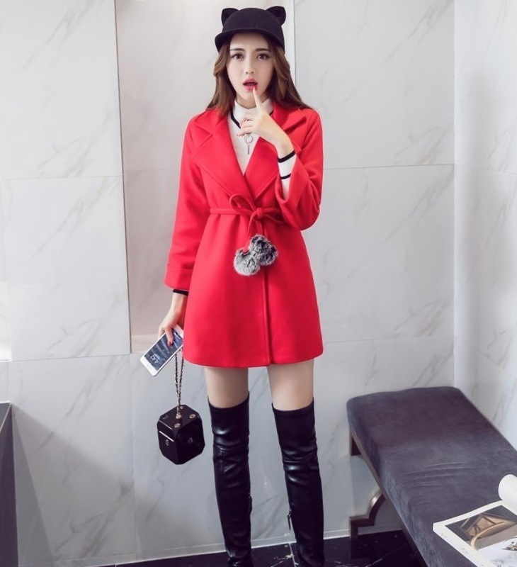 124.ファーベルト付きAラインショートコート(レッド)