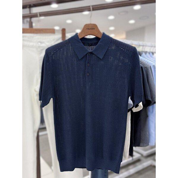 メンズ夏半袖コットン混紡プルオーバーポロカラーネックニットトップTシャツ2色択1_JK