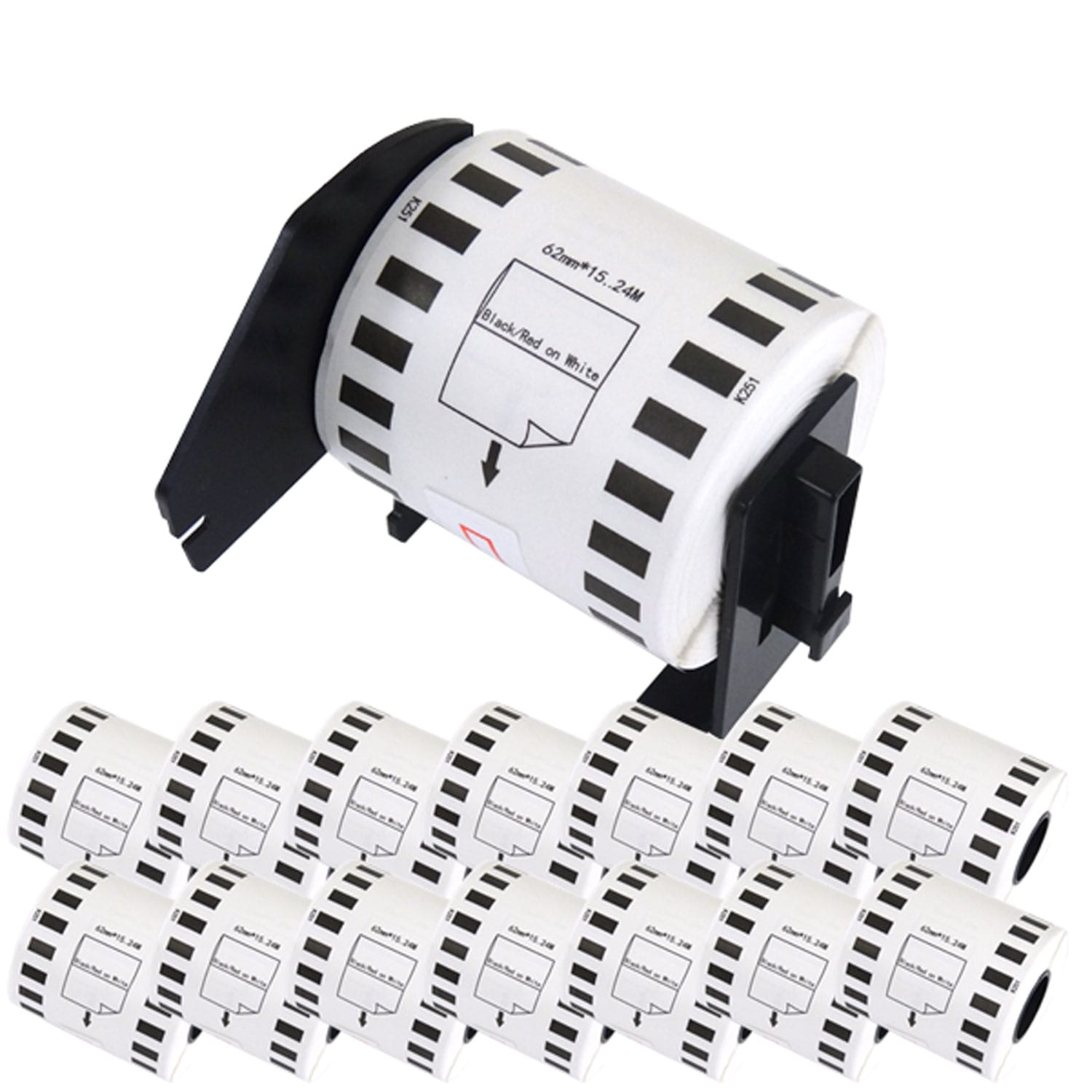 ブラザー用 ピータッチ DKテープ (感熱紙) DK-2251 互換品 長尺紙テープ(黒赤) 蛍光増白剤不使用 白 62mm×15.24m 15個+ホルダー1個セット