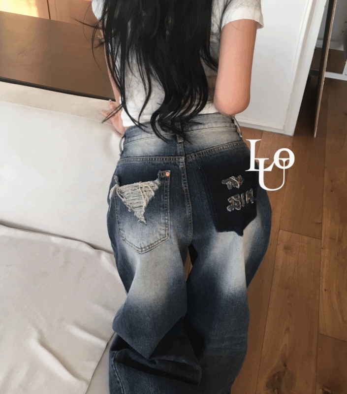 [刺繍point] ヒップ刺繍 ポイント ビンテージ ワイド デニム