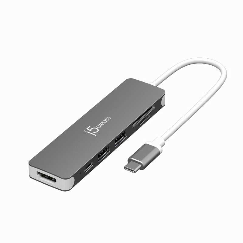 J5　ドッキングステーション スペースグレー[USB-C オスメス カードスロットx2 / HDMI / USB-Ax2 / USB-C]USB PD対応 100W　JCD353