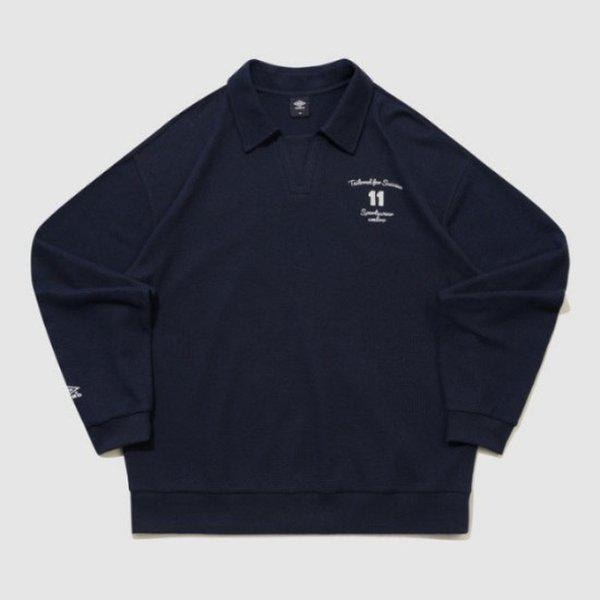 長袖Tシャツ VQA UQ311CFS95-DVY HBL ロイヤルカレッジワッフルカラーマンツーマン DARK NAVY