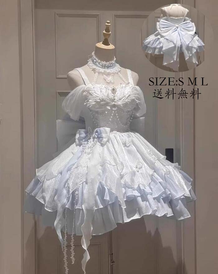 リピーター続出コスチューム 衣装 花嫁洋服 jskワンピース 演出服 ロリータ風 Lolita ウエディングドレス 日系女子中高生 コスプレ ノースリーブ レディース 可愛い イベント衣装 切り替え風
