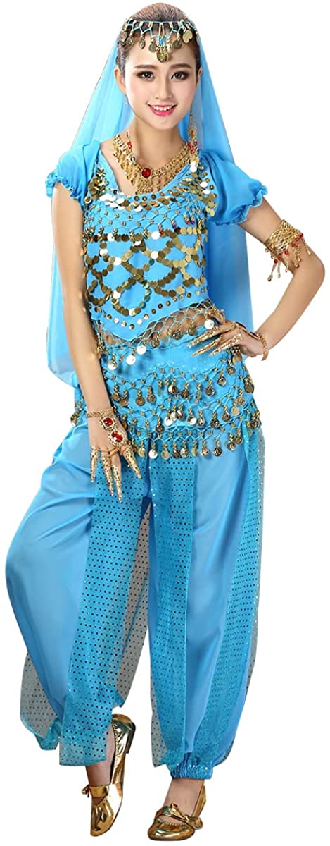 ベリーダンス コスプレ ハロウィン アラジン衣装 4点セット レディース ダンス衣装 コスチューム