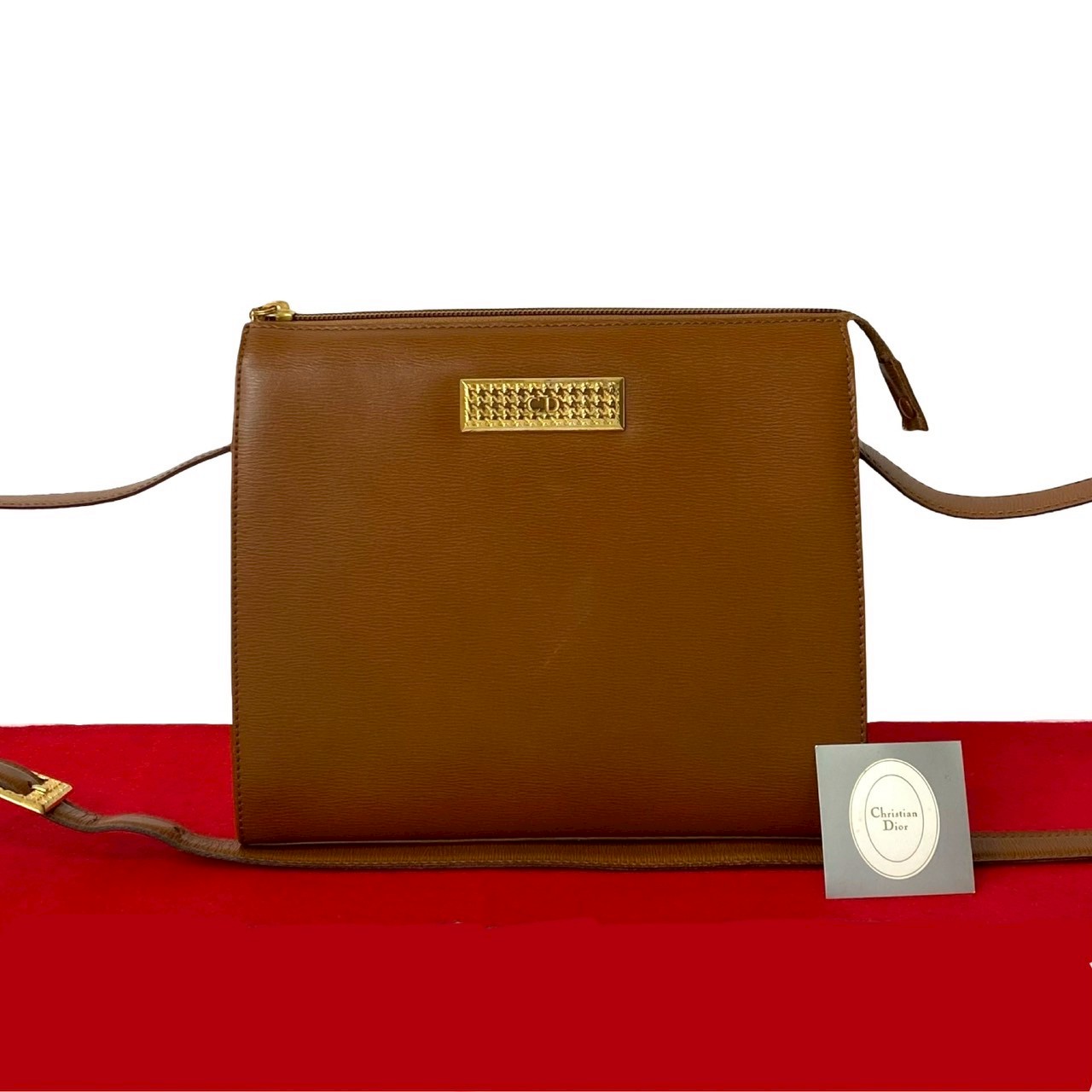 ヴィンテージ CD ロゴ プレート 金具ショルダーバッグ レザー ブラウン 32078