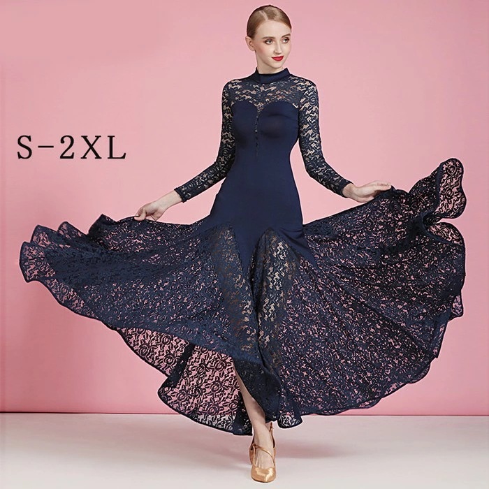 【NEWカラー追加】社交ダンス ドレス 社交ダンス衣装 長袖 初心者 練習着 レース ハイネック 広がる裾 発表会用 ワンピース パーティー スタンダード レッスン着 発表会 競技着 演出用 開場ドレ 7,396円