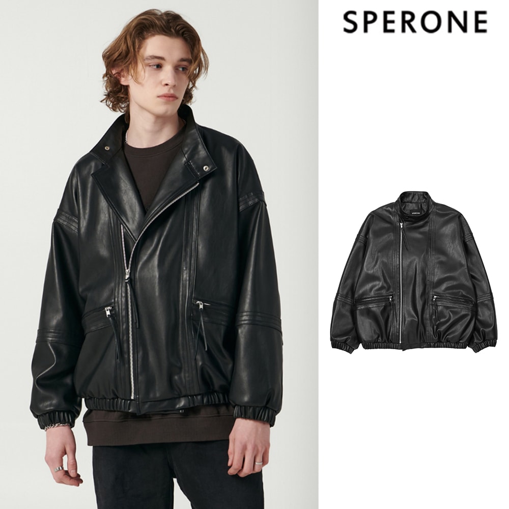 [SPERONE] Fox Leather Overfit Pin Jacket