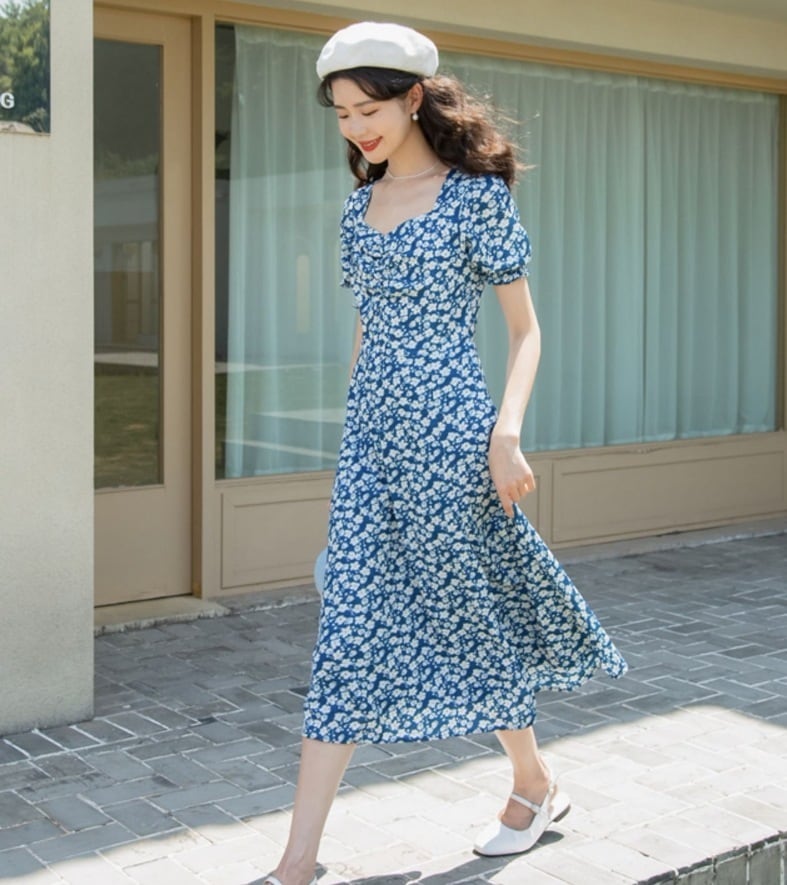 ワンピース デート モテアイテム フレアワンピース ミモレ丈 半袖 シフォン 可愛い きれいめ 上品 おしゃれ かっこいい 可愛い ラブリー キュート ガーリー クール モード系 セクシー