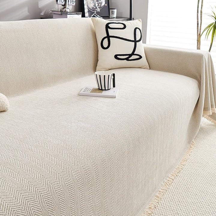 ソファカバー 快適生活を極めた主婦が考案ｘ滑り止め加工ｘ簡単装着 撥水 マルチカバー 北欧風(アイボリー, 180x230cm)