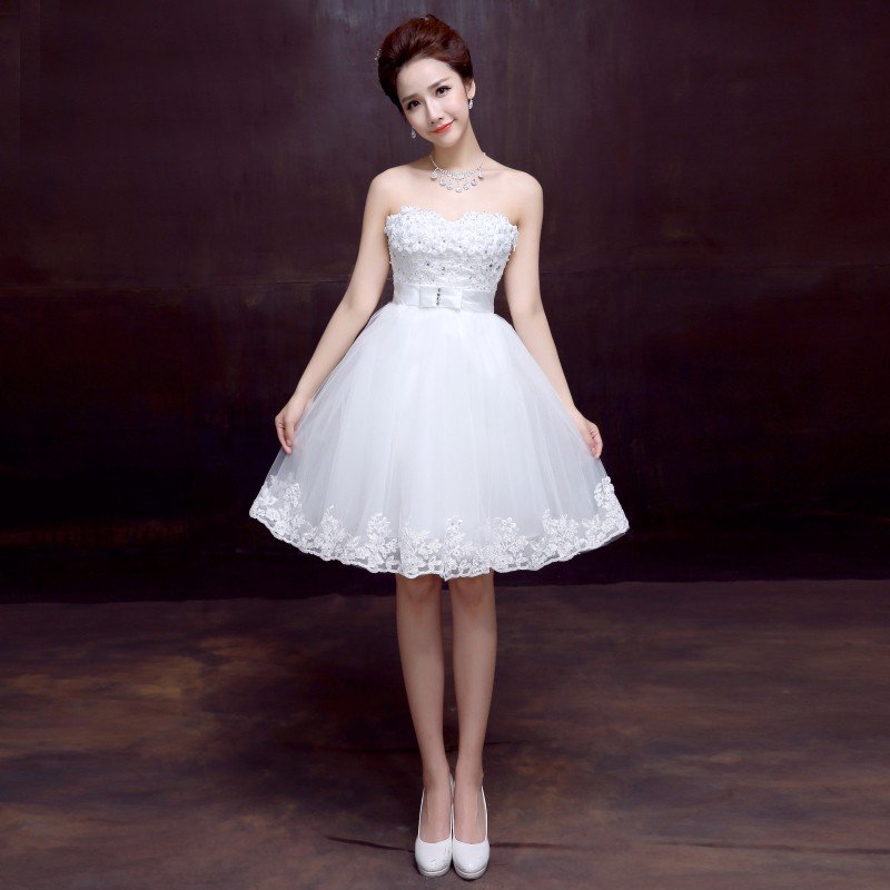 ウエディングミニドレス 花嫁 安い ミニドレス 結婚式 パーティードレス 演奏会 二次会 ウェディングドレス サッシュリボン 白 コンサート マタニティドレス