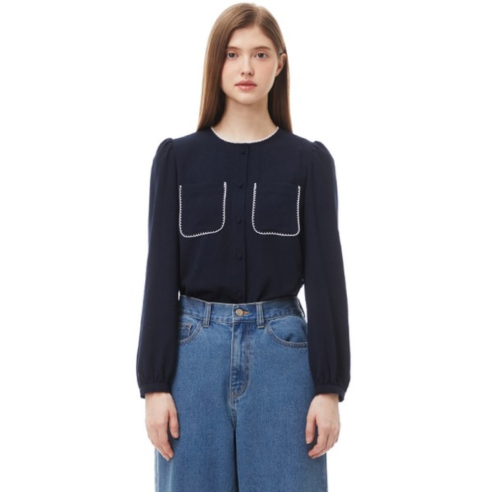 [プラスチックアイランド] カラーレースブラウスPP3WB883