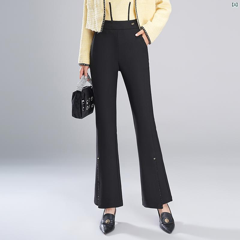 ブーツ カット レディース ズボン ブラック スーツ パンツ ハイウエスト スリム スリット ホット フレアパンツ