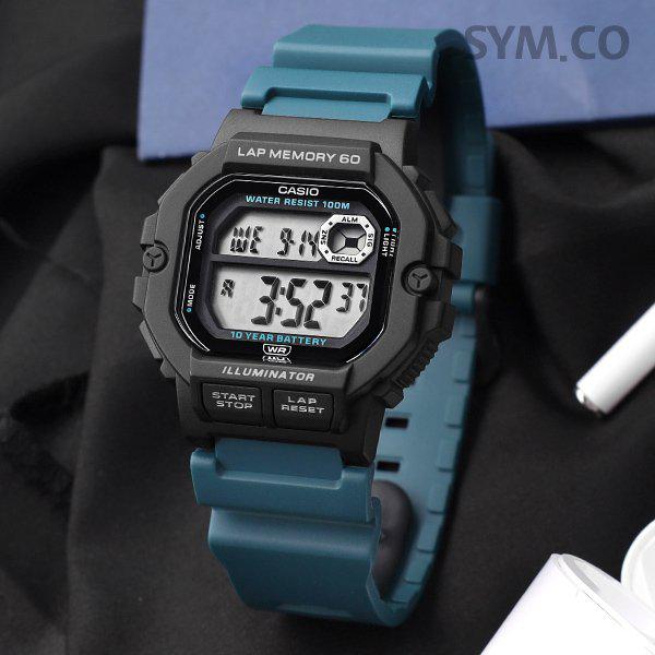 WS-1400H-3A スクエア電子オートカレンダー 60ラップ機能 ランニングスポーツ メンズ ウレタン時計 d