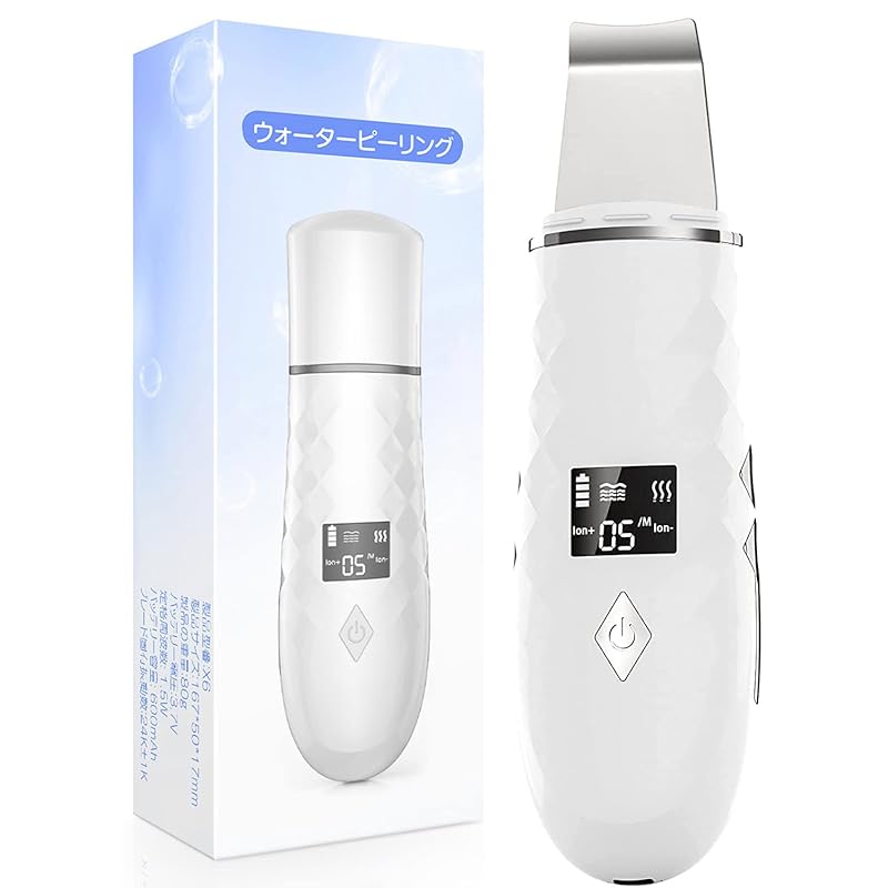 ウォーターピーリング 超音波 美顔器 一台4役 超音波ピーリング 超音波振動 残量表示 USB充電式 生活防水 男女兼用 日本語説明書付き (白)