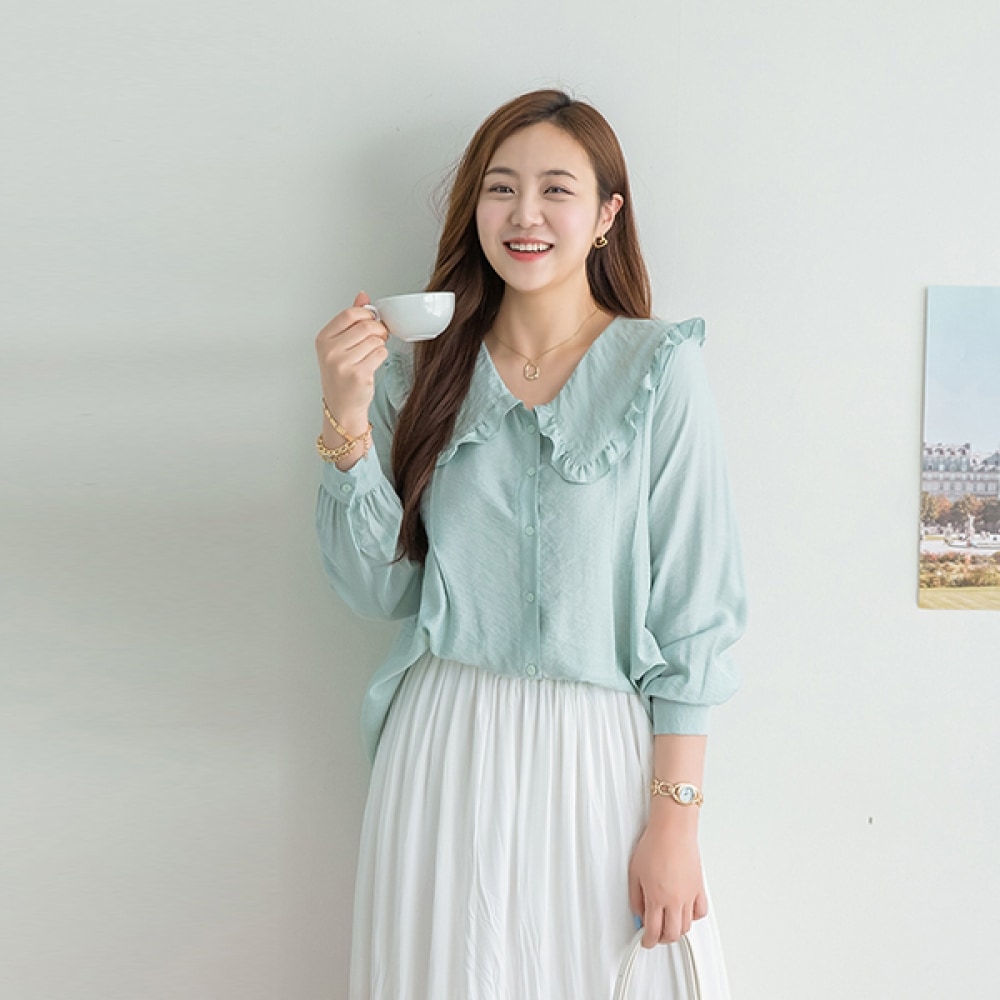 (NAK21) (55~120) カラーネックフリルブラウス DM21-T-47