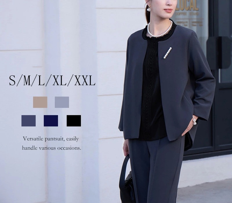 【期間特恵】秋冬まで穿ける！ママ セットアップ セレモニー パンツ 2点セット レディース オフィス ネイビー グレー ベージュ 入学式 入園式 卒業式 卒園式 大きいサイズ 春夏秋冬 ワイドパンツ